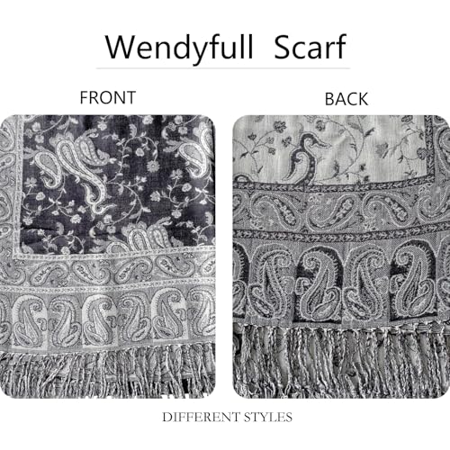 Image of Pashmina Scarf for Women Shawls and Wraps Reversible Paisley Vintage Jacquard Soft Silky Rave Scarves Men