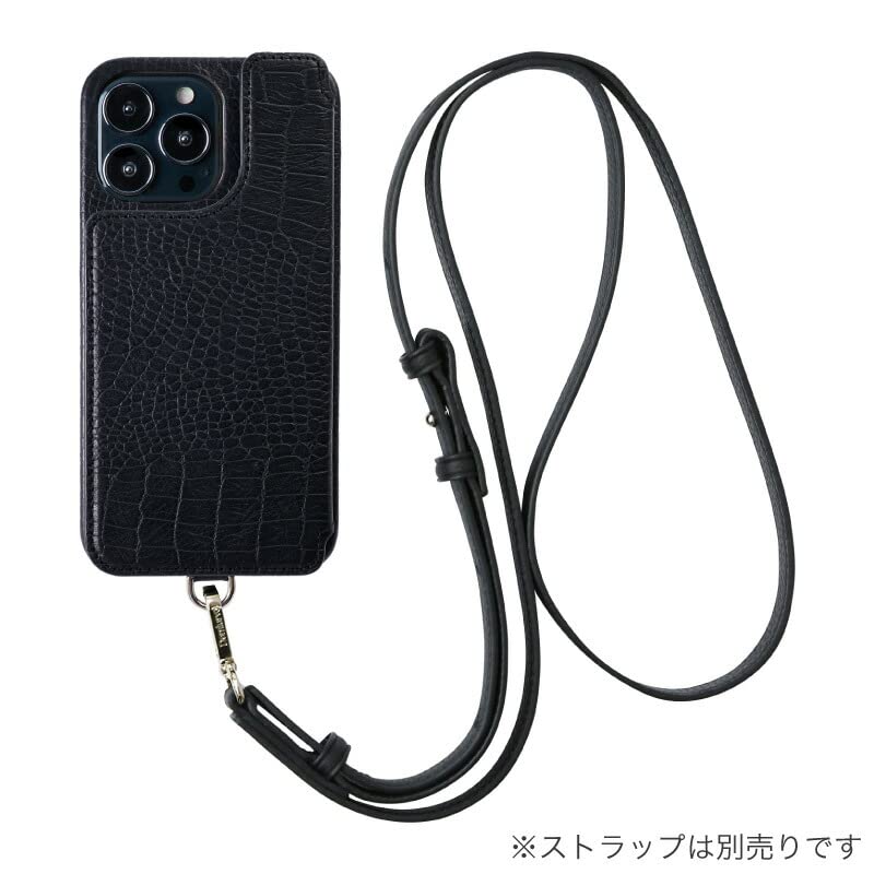 デミウ POCHE FLAT iPhone ケース+クロコ型ストラップ ブラック POCHE FLAT CROCO iPhone14Pro