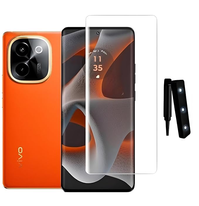 Image of UV Premium HD+ Tempered Glass For Vivo T3 Pro 5G (6.77 Inch, Pack of 1) Full Adhesive Curved Glass 100% Fingerprint Working with installation kit for