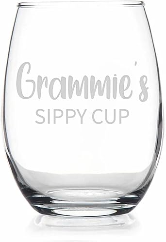 HTDesigns Grammie's Sippy Cup Copa de vino sin tallo, regalo del día de la madre, regalo de vino Grammie - Regalo para el primer Grammie - Copa de