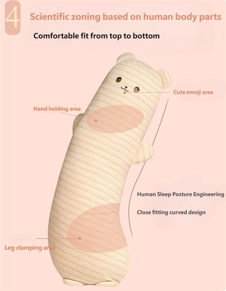 Almohada de cuerpo largo de algodón para adultos, almohada de algodón de dibujos animados, suave y esponjosa, apoyo de cuerpo completo para dormir de lado, cama de embarazo, sofá, dormitorio