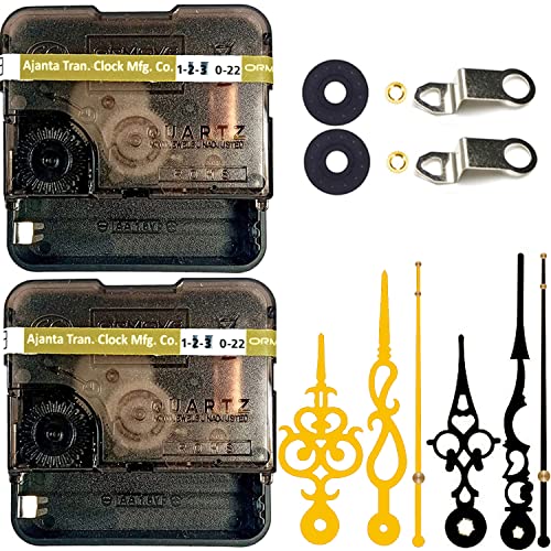 Image of YOPY Combo of 2 Ajanta Mfg. Battery Operated Plastic Ticking Clock Movement Machine with Hands (Black+Gold)(Desing 3)