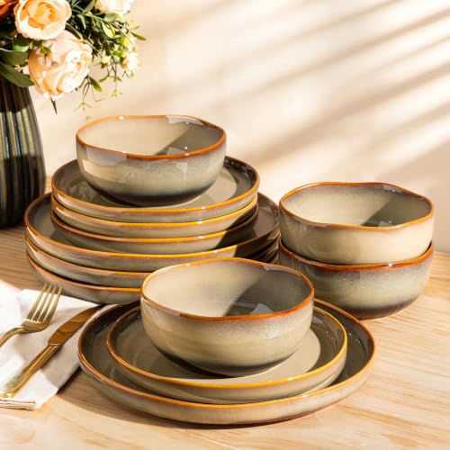 Image of TheTerra Ceramic Dinnerware Set for 6, 18-Piece Plates and Bowls Set