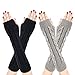 Produktbild Bearbro Damen Winter Halb Handschuhe,2 Paar Wärmer Strick Gestrickte Fingerlose Armstulpen Fäustlinge