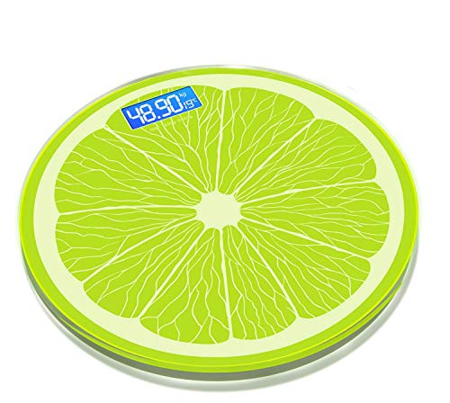 Rund Elektronische Waagen Personenwaage, gehärtetes Glas, LCD-Display, USB aufladbare - Lemon Körperfett, Wiegen
