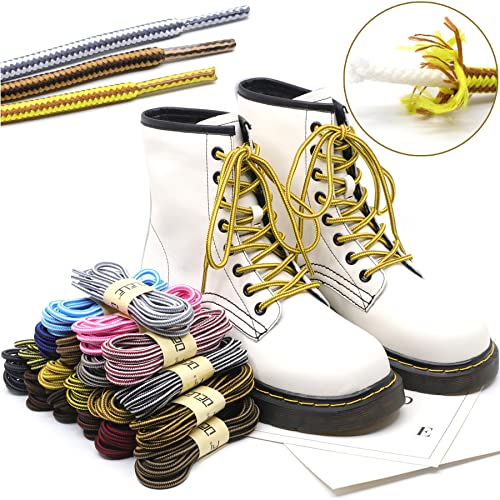Delele 2 Pair Round Boot Laces Outdoor Hiking Walking Shoelaces Rope Light Brown Coffee Striped Shoe Lace Work Shoe Strings 31 Inches #TOP4