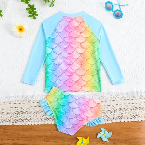 Image of HILEELANG Toddler & Little Girls' Long Sleeve Rash Guard Swimwear Set - UV Protection, 2-Piece Design, Fun Prints, 2-9 Years
