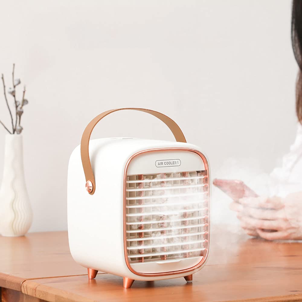 LJJ Enfriador de Aire Portátil, Aire Acondicionado Móviles Humidificador, 3 Velocidades, con 240ML Tanque de Agua, para Oficina y Hogar,White