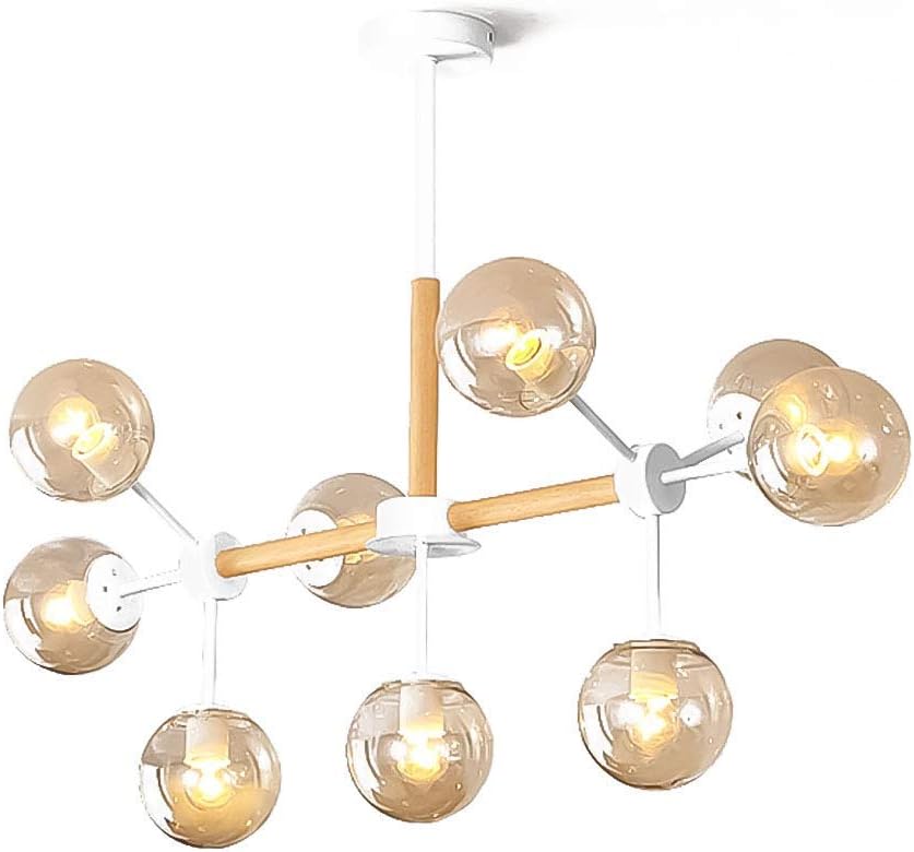 Sputnik Chandelier 9 Lights Modern Solid Wood Ceiling Light Fixture Industrial Vintage Pendant Lighting Fixture for Kitchen Dining Room Living Room,Amber Platinum.,9 Lights