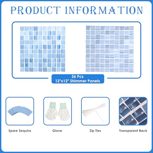 Image of Shimmer Wall Backdrop Baby Blue Square Sequin Wall Panel Backdrop Decor for Wedding, Anniversary, Birthday, Party, 36 Panels