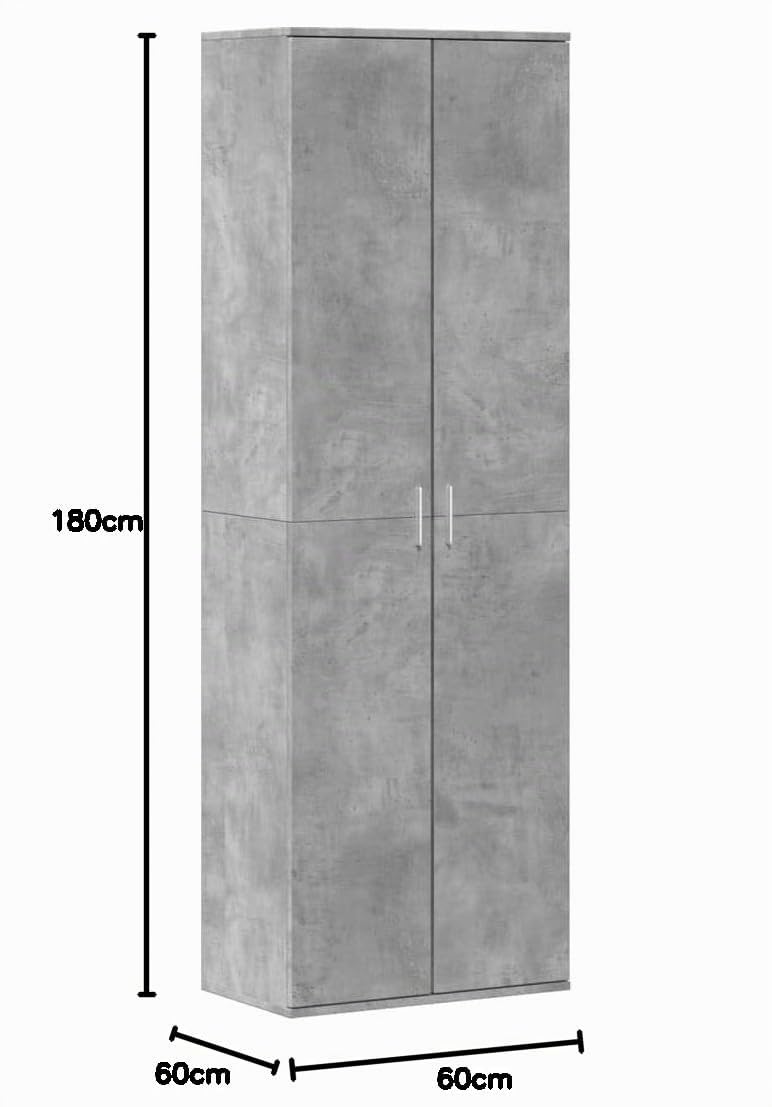 IKAYAA Armario Multiusos 2 Puertas Escobero y de Limpieza, Almacenaje Hogar, Madera de Ingeniería, 60x35x180 cm Gris Hormigón