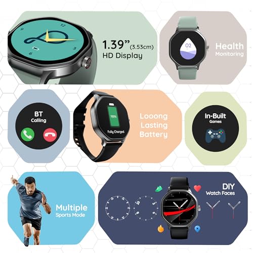 Pebble Hive Octa Display Smartwatch | BT Calling | Functional Rotating Crown | Multi Sports Modes | Sleep Monitoring | Health Suite | Customizable Watch Faces | in-Built Games & World Clock - Black view 2