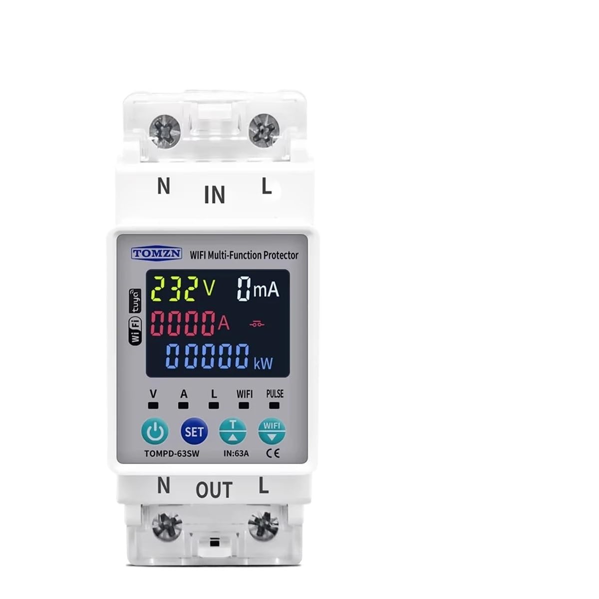 Interruptor Diferencial Salvavidas， Interruptor Inteligente Con Wifi, 2P, 63 A, 110 V, 220, Temporizador Medición De KWh, Protección Contra Voltaje, Corriente Y Fugas(WIFI TOMPD-63SW)