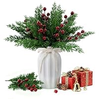 Morofme 8 stuks kunstmatige kerstprikkers, witte kerstbessen, stelen