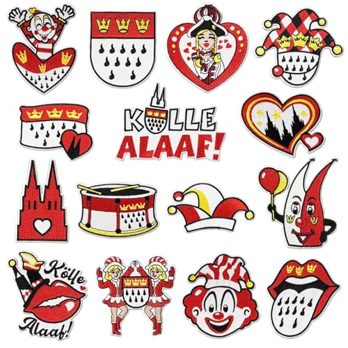 15 Stück Köln Karneval Rot Weiss Bügelflicken, Köln Bügelbilder Karneval, Faschingskostüme...