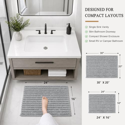 Image of Arotive Luxury Small Bathroom Rugs 24x16, Extra Soft Thick Absorbent Shaggy Chenille Bath Rugs, Machine Wash Dry, Bath Mats for Bathroom Floor, Tub and Shower, Home Decor Accessories, Light Grey