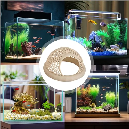 Generisch Betta Höhle Lounge | Aquarium Deko Versteck & Hängematte, Durchschwimm-Tunnel Für Betta, Kleine Fische, – Aquariendeko Mit Pflanzenhalter (Schwarz, Mittel)