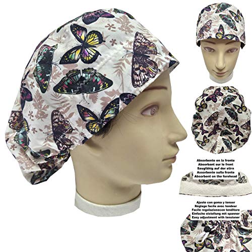 Gorros de quirofano MARIPOSAS con tira absorbente en la frente y ajustable a tu gusto con goma y tensor Enfermera, Cirujana, dentista, Veterinaria, Cocinera
