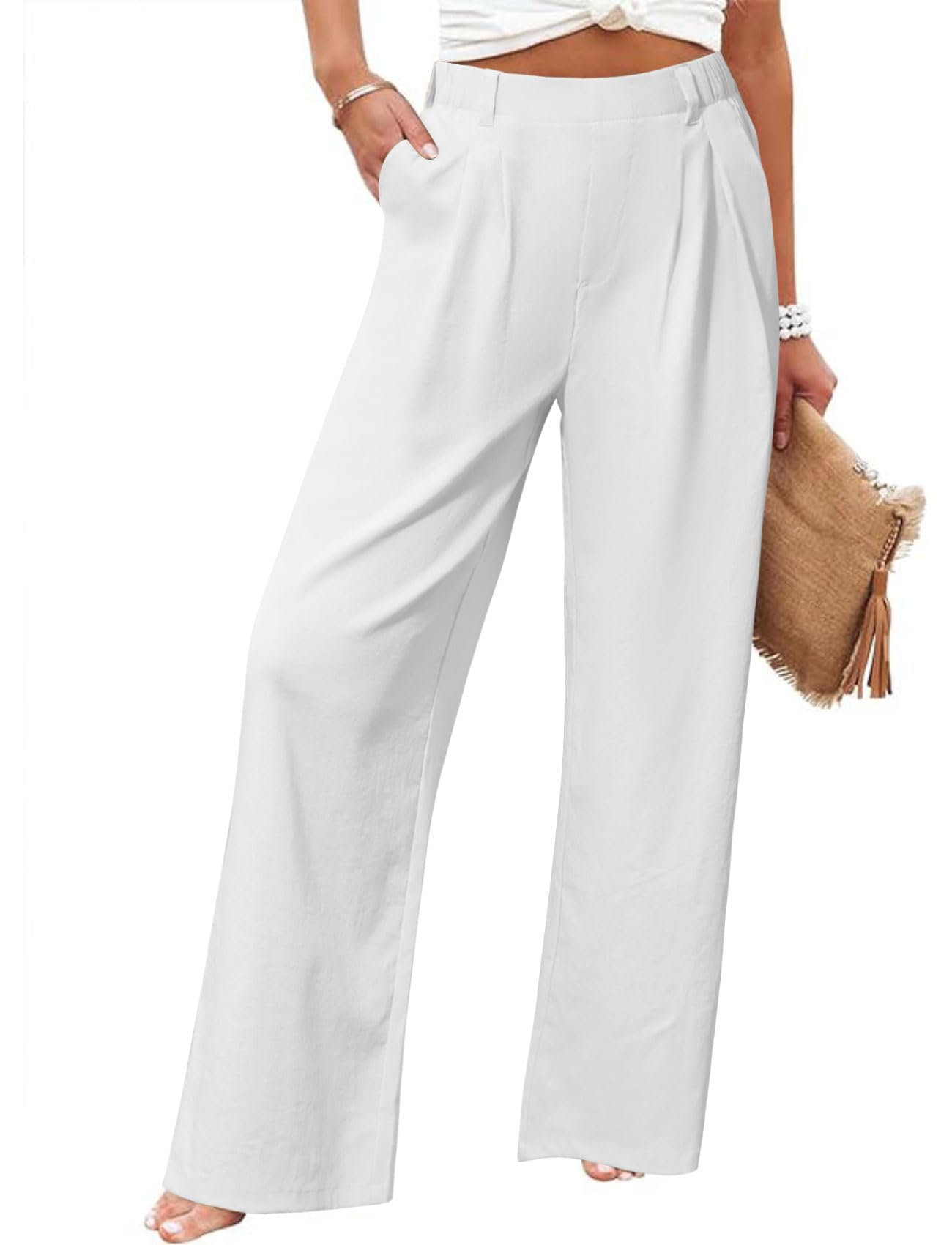 Friptspyg Palazzo Hose Freizeithose Damen Sommer Hohe Taille Palazzo Elastische Freizeithose mit Taschen