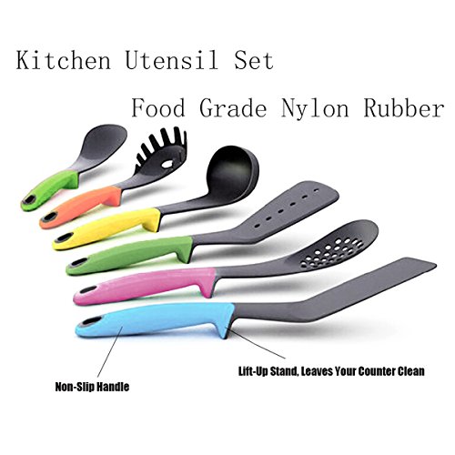 Aocks Kitchen Utensil Set Cooking Tools With Rotating Carousel Elevated Handles Gadget Set Heat Resistant Non-Stick Silicone Cookware 6 Pcs #TOP2