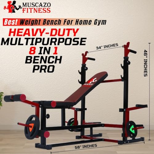 Image of PRO Heavy Duty 8-in-1 Strength Multi Gym Bench | Adjustable Flat, Incline, Decline Bench with Leg Curl & Leg Extension | Home Gym Workout Bench