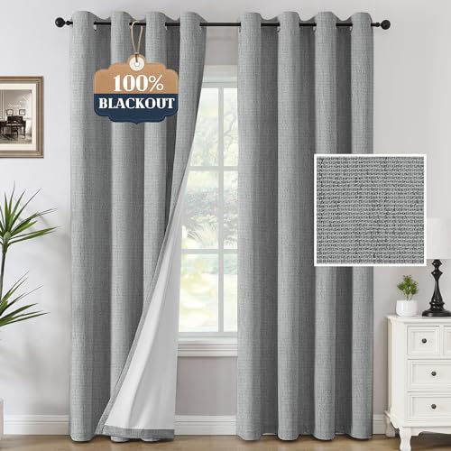 H.VERSAILTEX H.VERSAILTEX Chenille Linen Curtains 108 inches Long 100% Black Out Curtains, Textured Linen Look Draperies Grommet with White Flocking Coating Back, 2 Panels, Heathered Dove Gray(Not Solid)