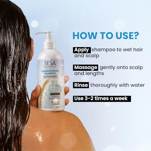 Image of Sesa Damage Repair Shampoo | Sulphate Free Shampoo for Dry, Frizzy & Damaged Hair | Kerapeptide, Hyaluronic Acid & Xylishine | Reduces Breakage, Smoothens & Adds Shine | 300ml
