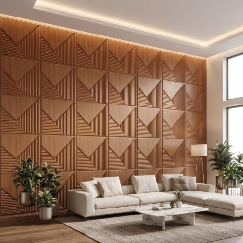 Image of Kayra Decor 3D PVC Wall Panels for Bedroom & Living Room | Plaina Design | Metallic Wood Color | 19.7 x 19.7 Inch | Pack of 40 | 107.6 Sq Ft