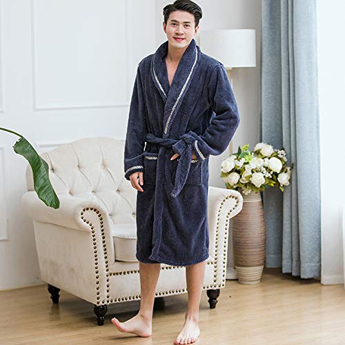 Albornoz de pijama térmico hombre bata franela gruesa camisón suave con solapa 5