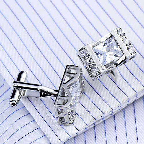Mancuernillas rectangulares de cobre con circonia para hombres miniatura 2