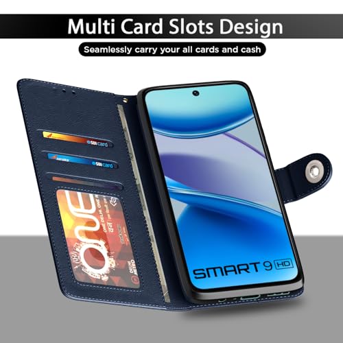 Image of Pikkme Flip Cover Leather Finish | Inside TPU with Card Pockets | Wallet Stand and Shock Proof | Complete Protection Button Flip Case for Infinix Smart 9 HD(Blue)
