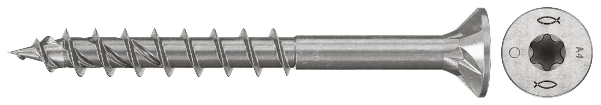 fischer Spanplattenschraube PowerFast II CTP 5,0 x 60 A4 100, Senkkopf, Innenstern-TX-Aufnahme, Teilgewinde, Edelstahl A4, für eine oberflächenbündige Montage in Holz, 100 Stück