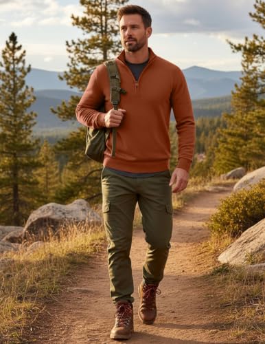 Image of COOFANDY Men's Quarter Zip Up Sweaters Slim Fit Lightweight Mock Pullover