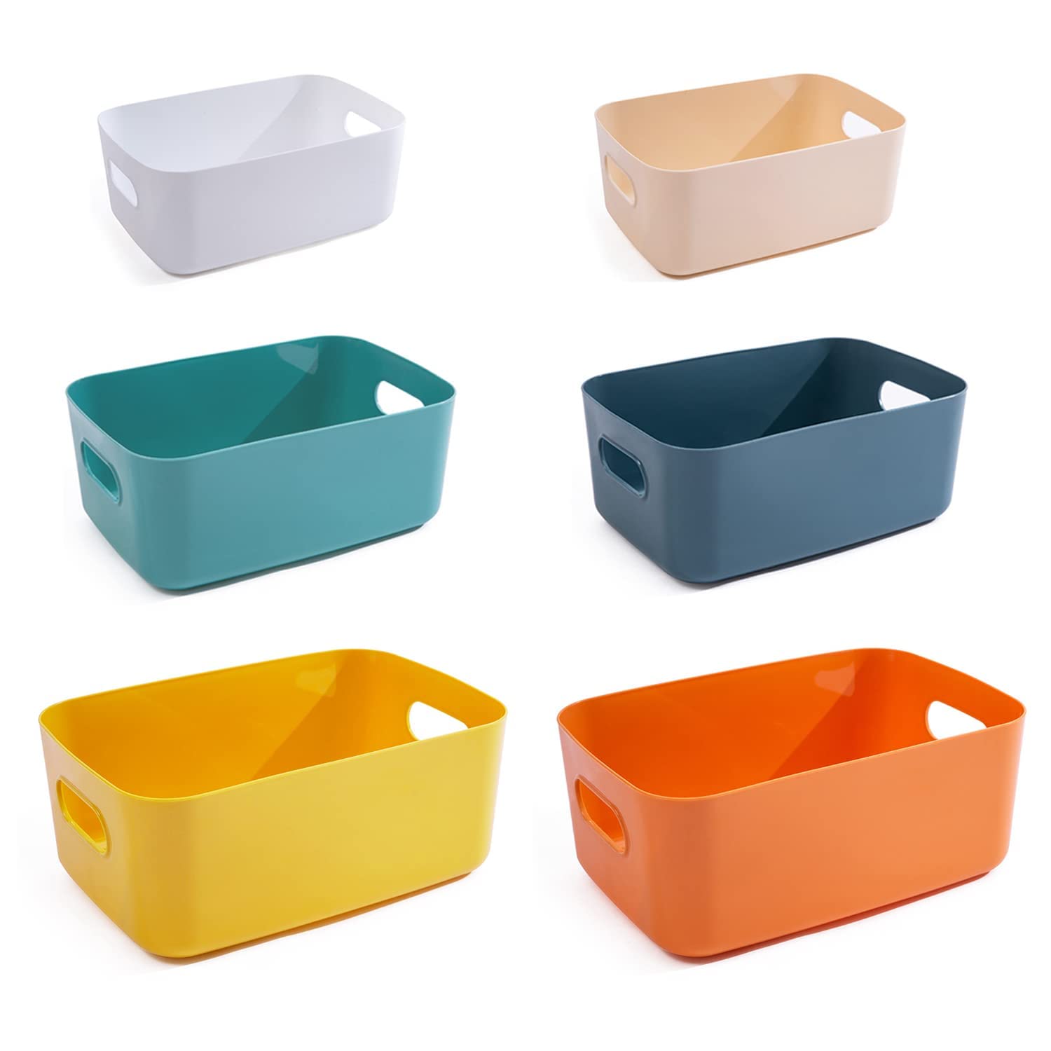 Plastic Storage Basket, Multiple Colour Storage Boxes, Organizing Bins for Kitchen Storage, Cupboard, Office, School and Home (6pcs Large/Medium/Small)