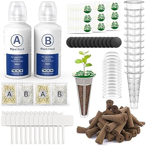 iDOO 138pcs Hydroponic Pods Kit with 24 Grow Sponges, 12 Grow Baskets, 12 Grow Domes, 12 Cover, 12plant Tags, 60 Pod Labels, 6 A&B Plant Food, Compatible with All Brands Hydroponics Supplies Cover