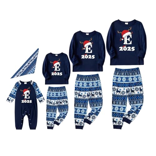 Generico Pijamas a juego familia cuello redondo dos piezas pijama a juego par conjunto pijamas navideños para papá mamá niños cómodo Navidad Pyjama Año Nuevo Manga Larga Ropa de noche