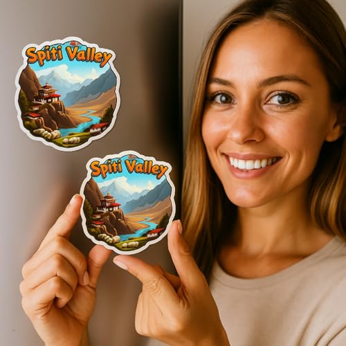 Image of Naxon Spiti Valley Fridge Magnet | Key Monastery Himalayan Road Trip Souvenir | Snow Mountains & Adventure Travel Decor | Home Kitchen Office Refrigerator Magnet | 3x3 Inch Wooden Multicolor Gift