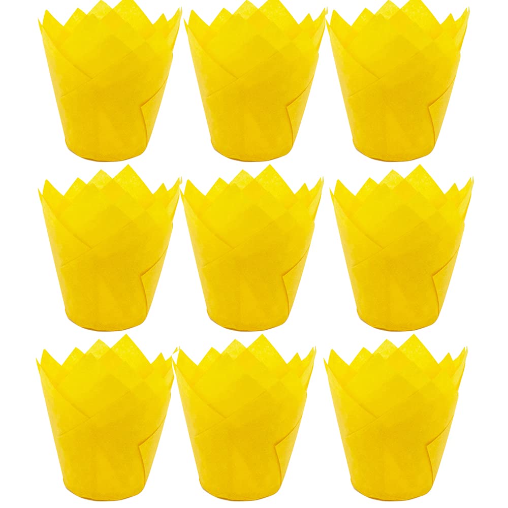 200 cápsulas magdalenas de tulipán amarillas y papel de hornear resistente a la grasa