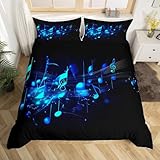 Erosebridal Music Note Duvet Cover Queen Size Music Themed Blue Comforter Cover for Teen Boys Kids Girls,Musical Notes Bedding Set Geometric Striped Pattern Bed Set with 2 Pillowcases