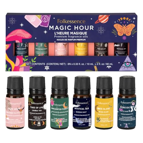 Folkulture Essential Oil Set for Diffusers for Home Set of 6 Fragrance Oils or Aromatherapy Oils - White Sage Balsa Cedarwood Orange Green Tea Ocean Salt Rose | Ramadan Gifts Set (Magic Hour)