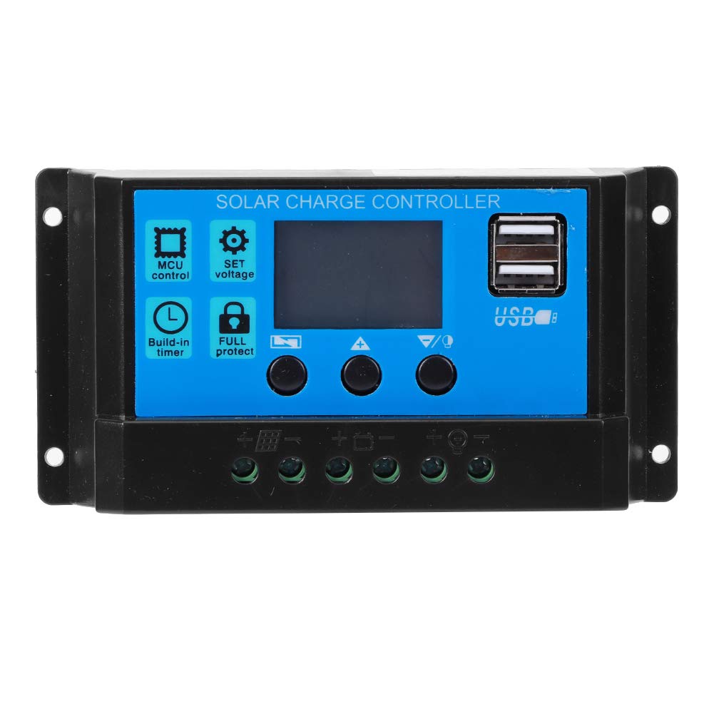 Panneau Solaire Avec Contrôleur PWM 12V/24V, Panneau Solaire en Silicium Monocristallin étanche IP65 Double USB 20w, Courant 10A/20A/30A en Option(30A)