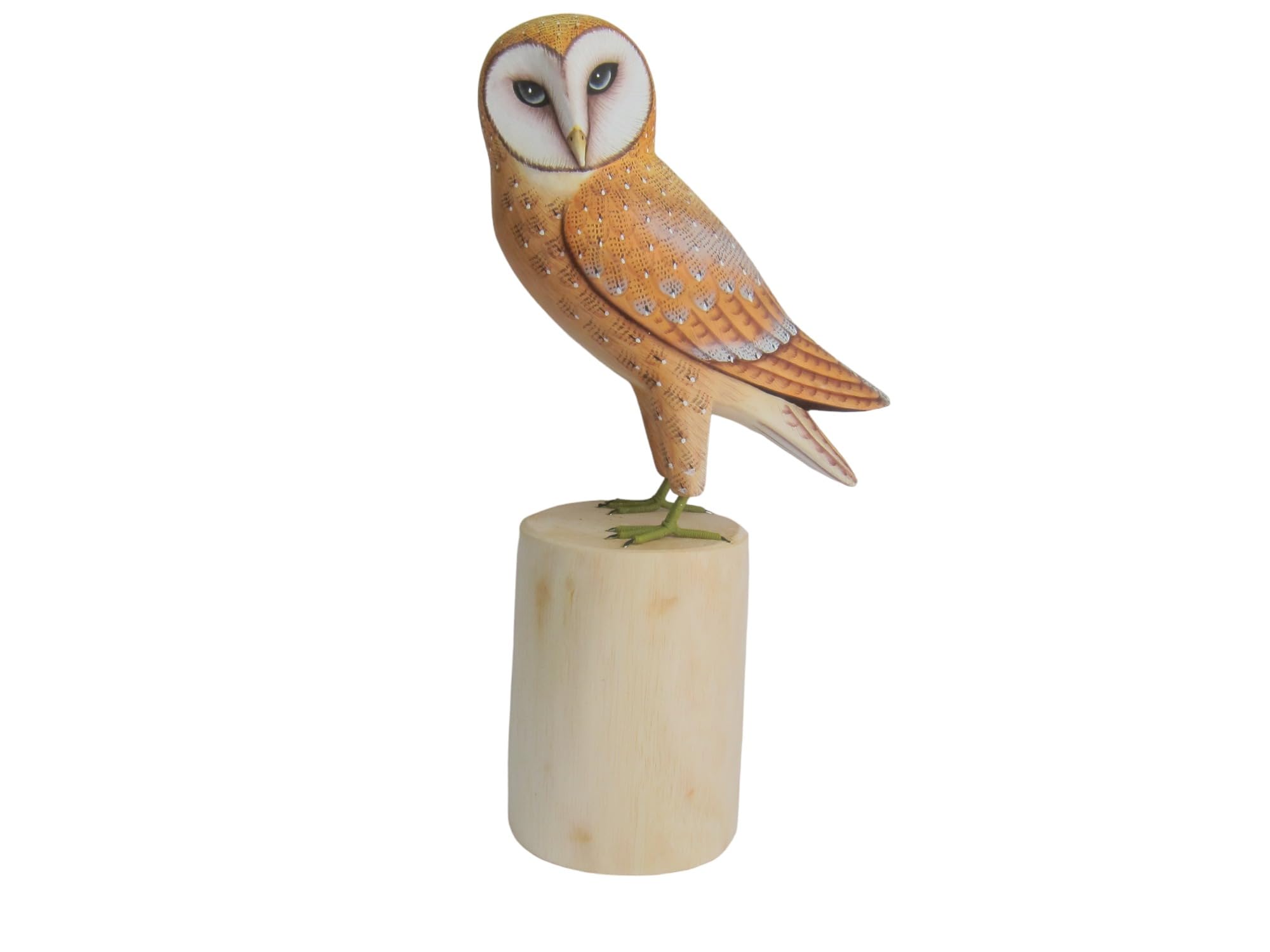 Brave Wings Wood-Coloured Hand Carved Wooden Owl ~ Barn Owl 32Cm High ~ Ooak Ornament Sculpture Figurine Statue Unique Table Decoration Home Decor Gift For Christmas And Birthdays ~ 4192