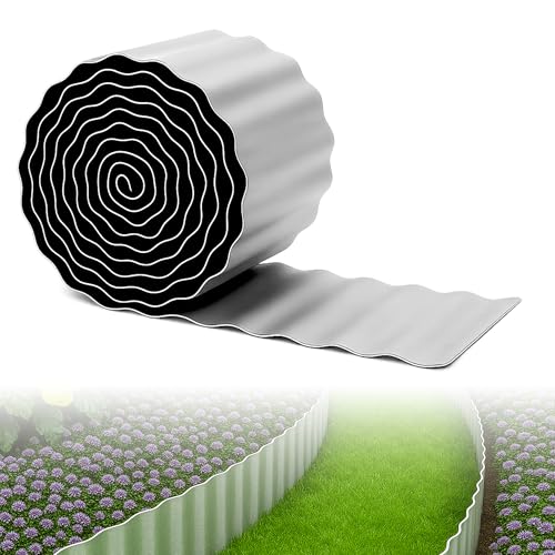 Bonviee 8” x 40’ Metal Landscape Edging Border Kit, Corrugated Garden Edging for Flower Bed, Lawn, Walkways, No Dig Paver Edging for Landscaping, Durable Garden Border Edging (Silver, 8In x 40Ft)