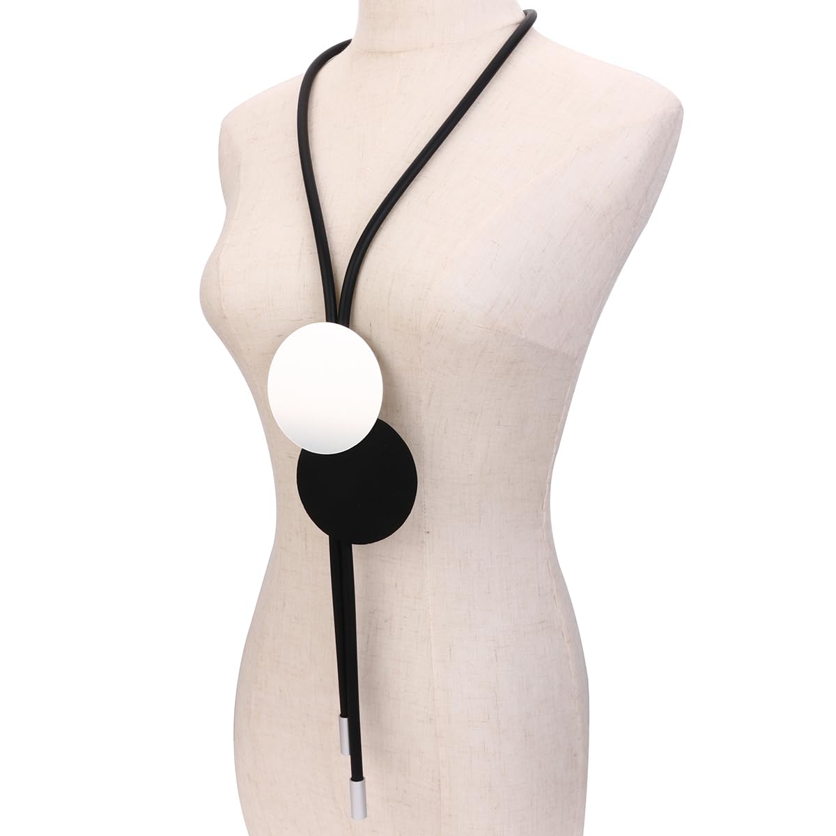 Collares Collar Mujer hombre Colgante Cadena De Suéter Largo De Goma Negra, Collares Con Colgante Redondo De Aluminio Simple Para Damas De Oficina
