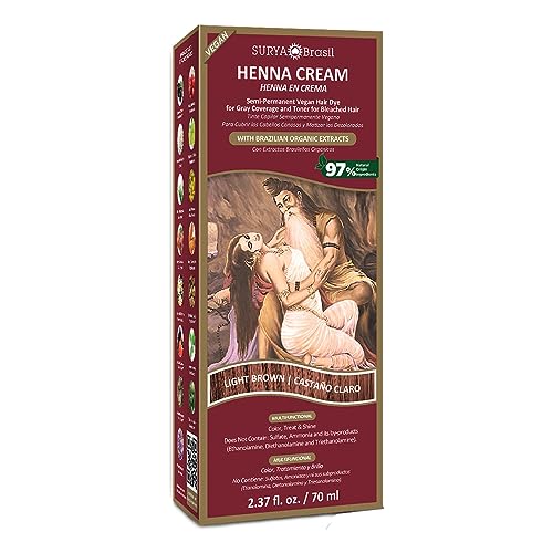 Surya Brasil – Henna Cream Hair Color Treatment, Semi Permanent Hair Color for Gray Hair Coverage, Natural Henna Hair Color, Deep Conditioning Hair Dye, Light Brown, 2.37 oz / 70 ml