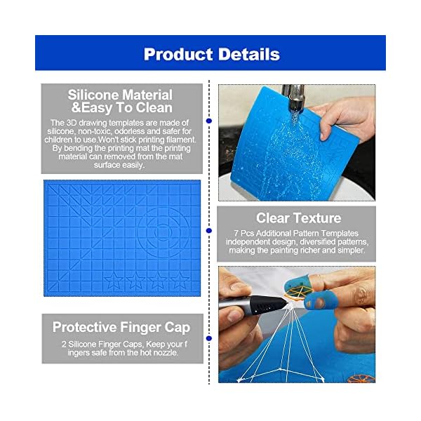 SNAGAROG Tapis de Stylo 3D en Silicone+Modele Stylo 3D+Doigtier Caoutchouc Tapis de DÃ©coupe 3D Pen Mat Motif Mignon Tapis Bricolage Tapis d'Impression 3D pour Bricolage Stylo 3D DÃ©butant Enfant Adulte – Image 5