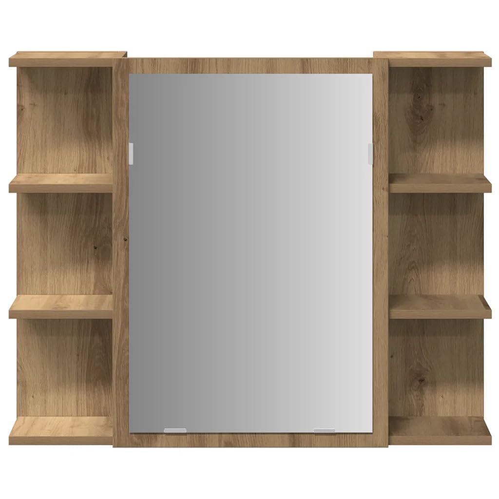 Helloshop26 - Armario de espejo moderno, almacenamiento práctico, cuarto de baño, 80 x 20,5 x 64 cm, madera roble artesanal, 02_0050721