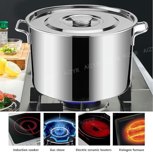 Olla para Pasta - Olla de Acero Inoxidable con Tapa, de Calidad Comercial, Ideal para sopas y cocinas de inducción, vitrocerámica y halógenas.