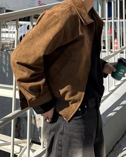 HBER Mens Teen Boys Bomber Jacket Zip Up Lightweight Motorcycle Biker Jackets Vintage Lapel Fall Coats3