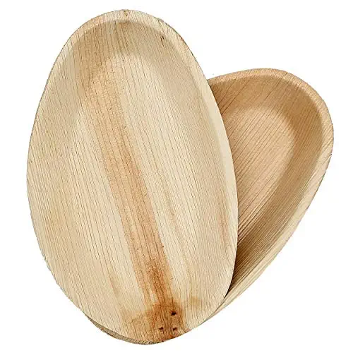 Dtocs Palm Leaf Plates 7x5 Inch Oval (Pack 50) | Organic, Eco-Friendly, Biodegradable, Compostable Disposable Dinnerware Set For Wedding, Camping, Birthday Party- Sturdy like Bamboo, Wooden, Plastic